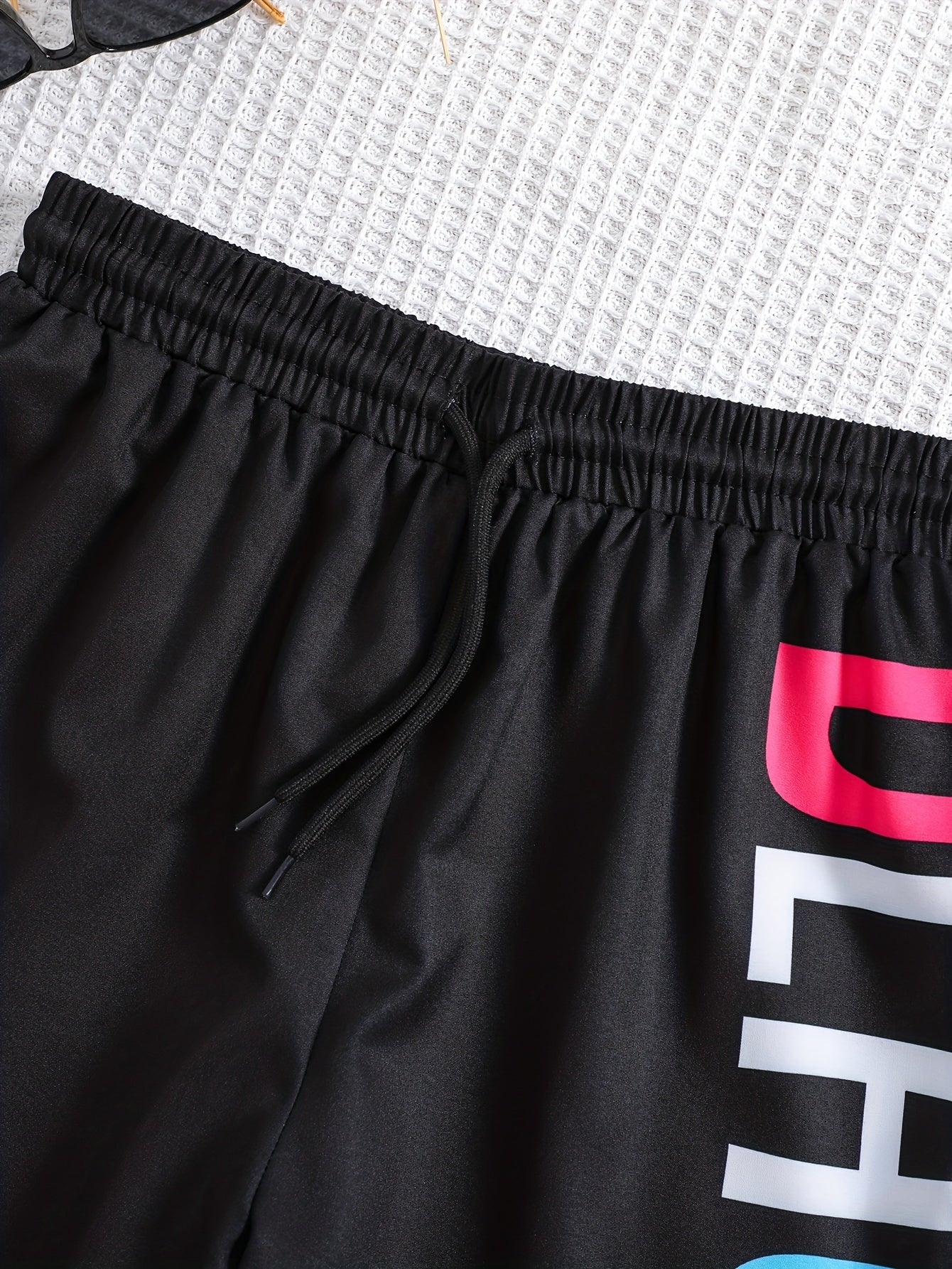 Boys Swim Trunks Elastic Waist Beach Pants BEACH Print Swim Shorts