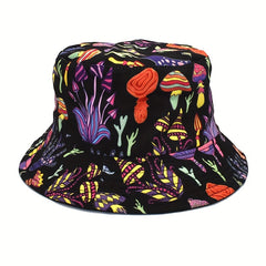 Y2K Mushroom Print Bucket Hat Hip Hop Casual Cartoon Basin Hat