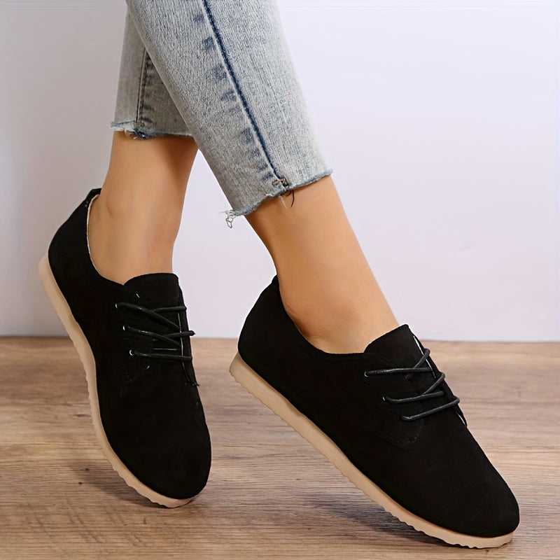 Women's Solid Flat Lace Up Low Round Toe Non slip Casual Outdoor Shoes