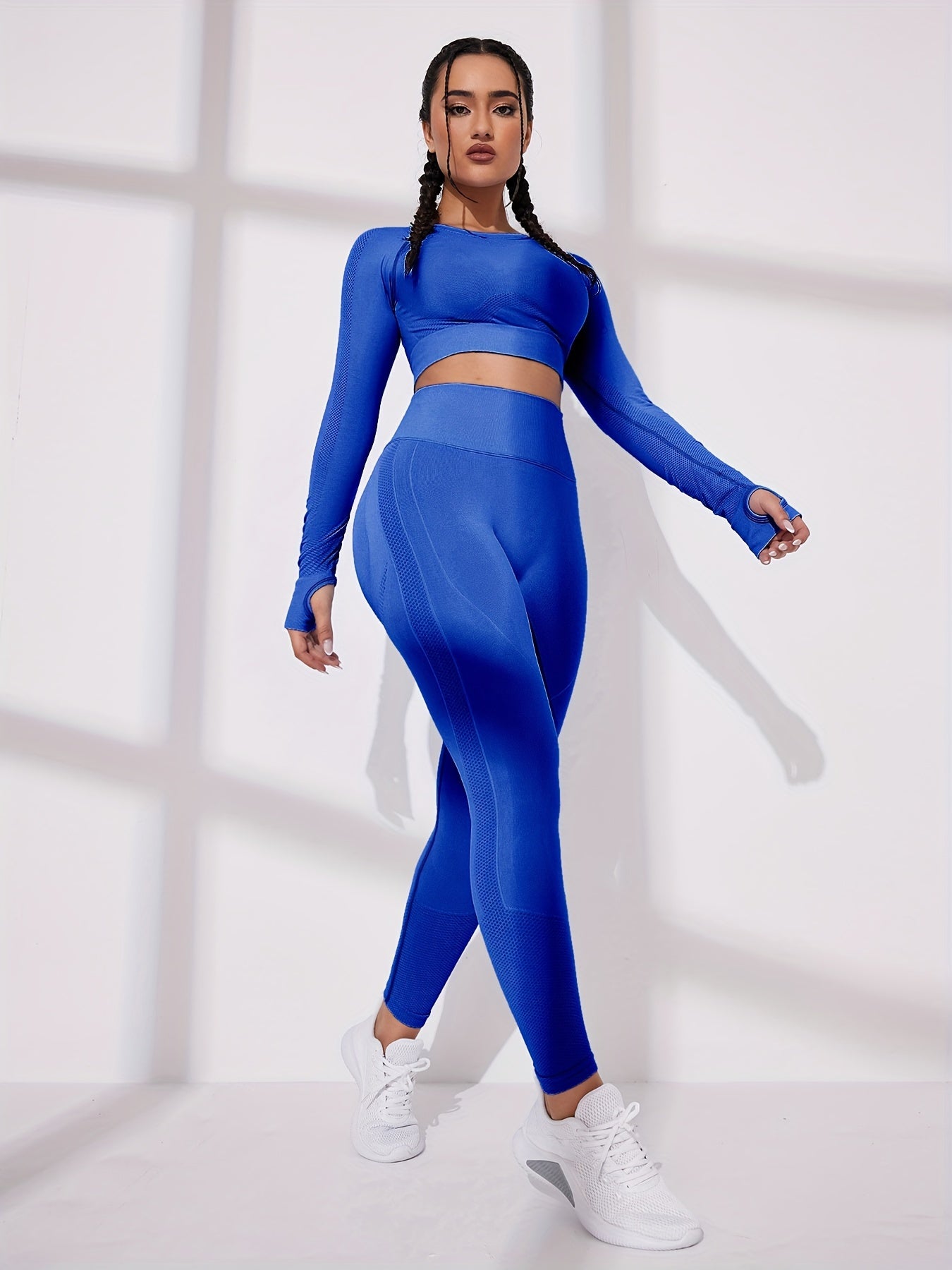 Women's Solid Long Sleeve Yoga Set for Fitness and Running