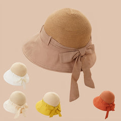 Stylish Stitching Bucket Hat Bow Strap Fisherman Cap Sun Hat