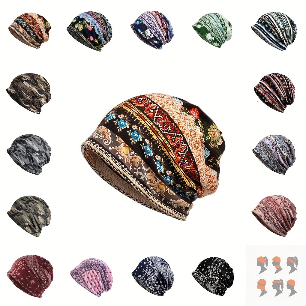 Bohemia Soft Flower Print Sleep Beanie Hat Pullover Hat Skating Ski Caps