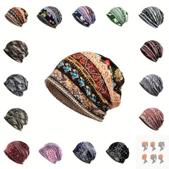 Bohemia Soft Flower Print Sleep Beanie Hat Pullover Hat Skating Ski Caps