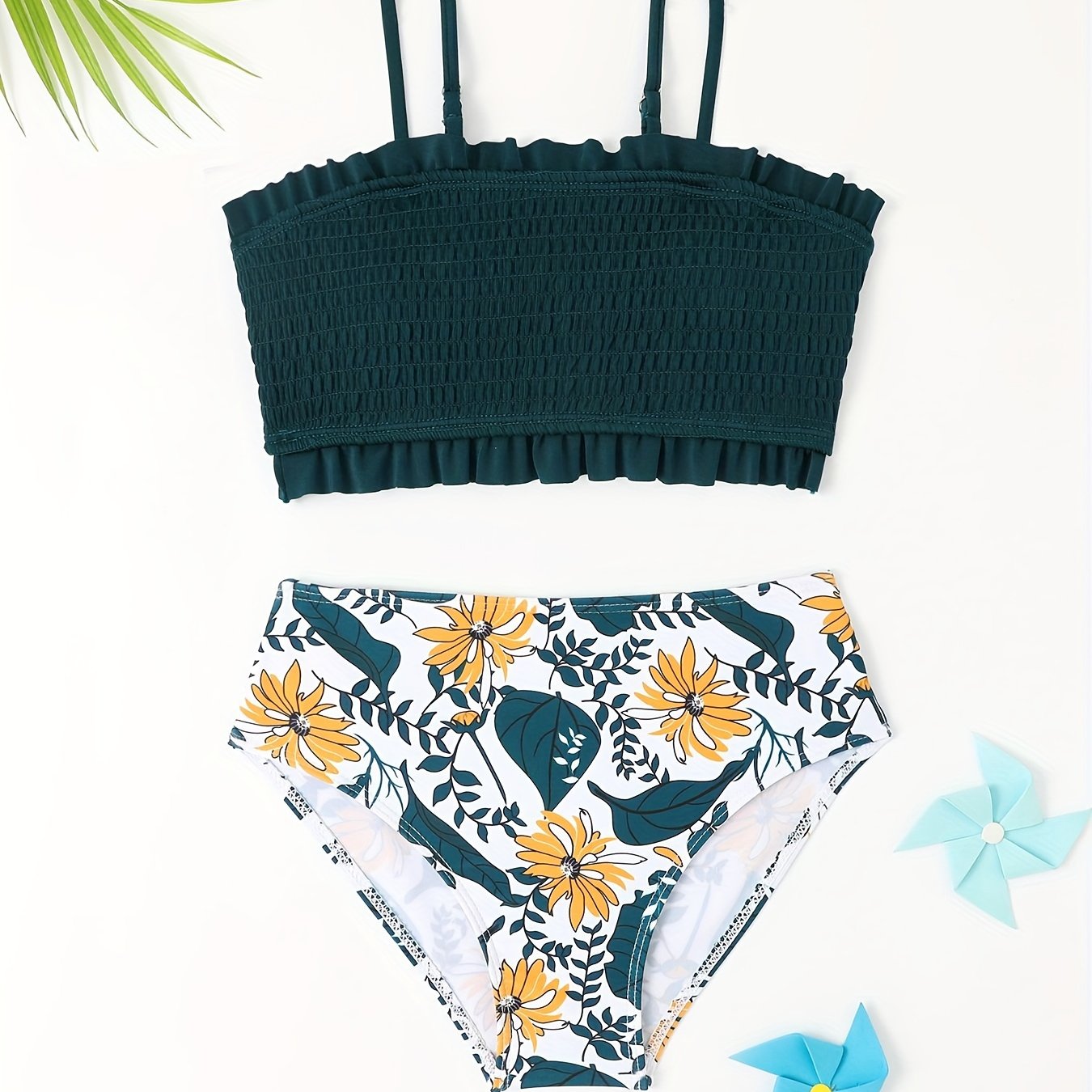 2pcs Girls Bikini Swimwear Set Cami Top Floral Briefs Summer Gift