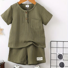 2pcs Little Boy Cotton Short Sleeve Polo Shirts & Shorts Set