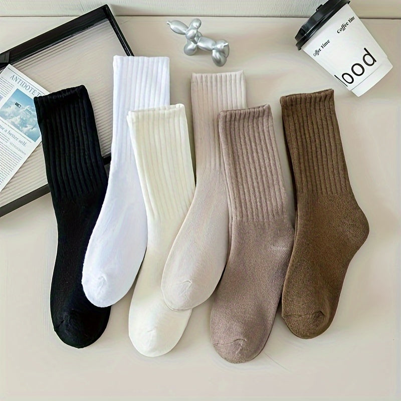 6 Pairs Plus Size Knee Socks Set - Women's Plus Solid Thickened Mid-calf Socks
