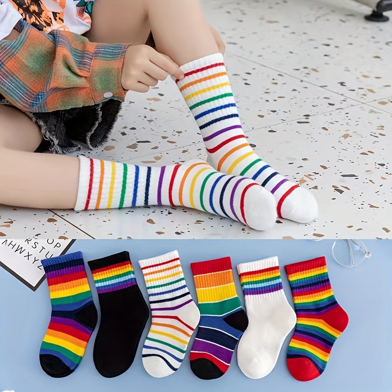 Kids Rainbow Striped Crew Socks 1-8Y