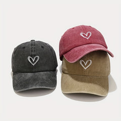 Kids Adjustable Breathable Baseball Cap with Heart Embroidery