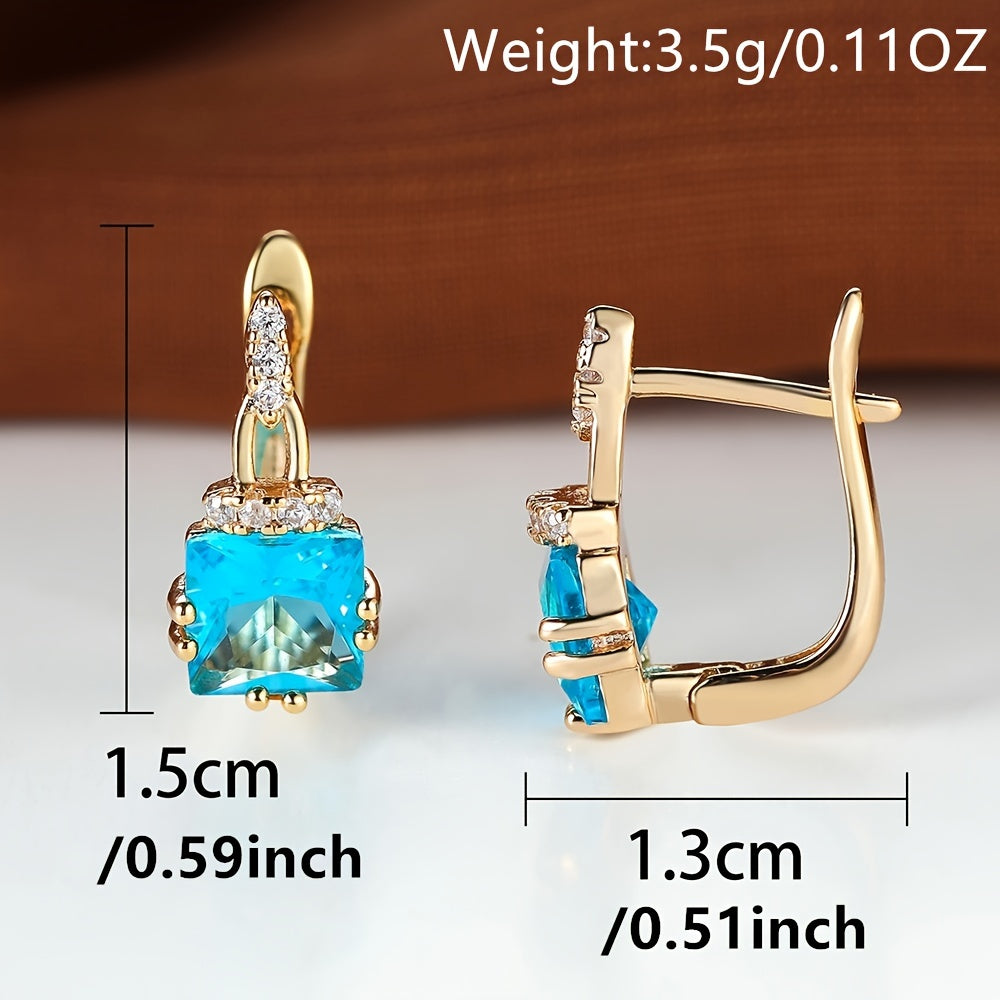 Shining Square Aqua Stone Earrings Bride Wedding Jewelry For Women