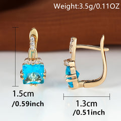 Shining Square Aqua Stone Earrings Bride Wedding Jewelry For Women