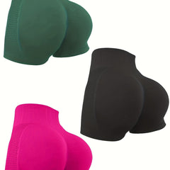3 Pcs Seamless Summer Sports Shorts High Waist Stretchy Yoga Fitness