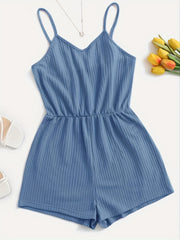 Waffle Knit Cami Romper Sleeveless Jumpsuit Women's Clothing