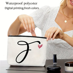 Waterproof Cosmetic Bag with Letter Print and Zippered Closure
