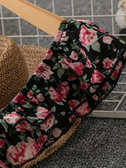 Floral Print Ruffle Trim V Neck Knee Length Dress