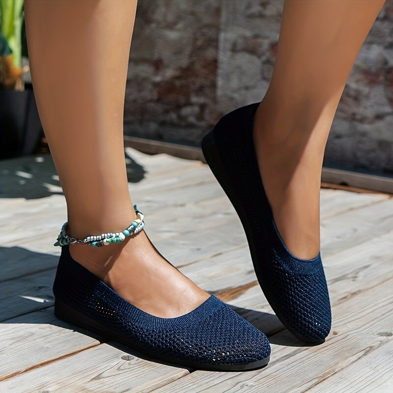 Women's Solid Knit Slip On Shoes Soft Sole Breathable Casual Outdoor Shoes