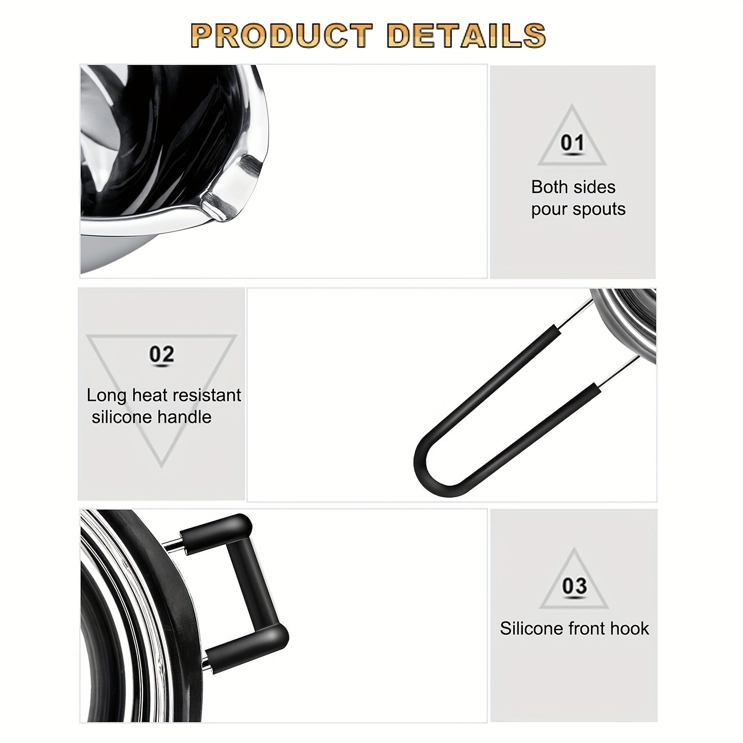 Stainless Steel Double Boiler Pot Set 600ml & 1600ml with Spatula