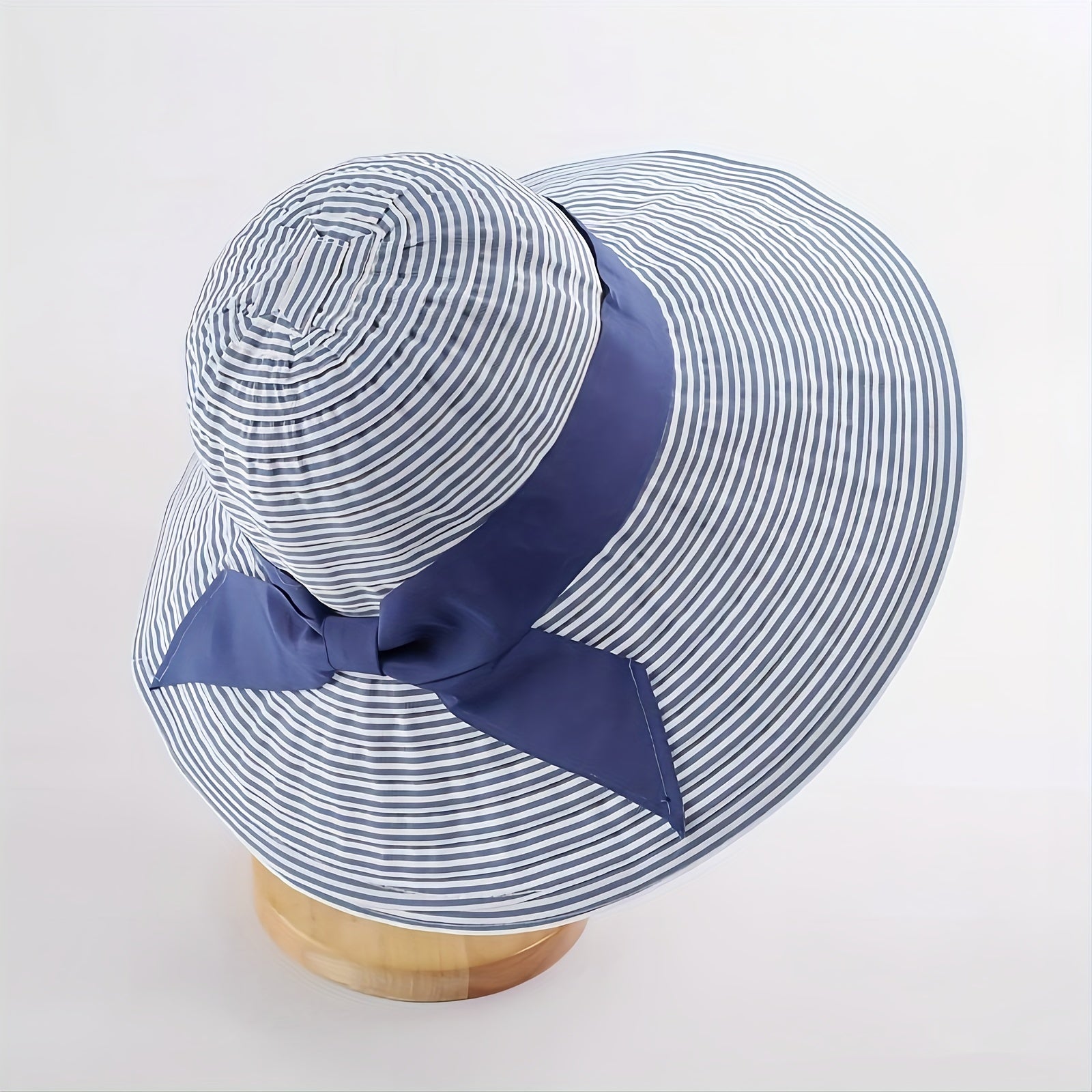 Striped Sun Hat with Bow UV Protection Bucket Hat