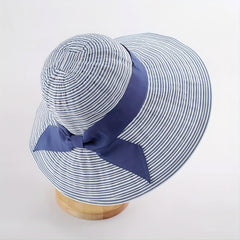 Striped Sun Hat with Bow UV Protection Bucket Hat