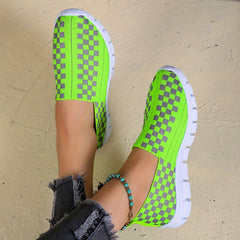 Women's Plaid Pattern Slip On Sneakers Lightweight Low Top Shoes
