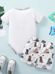 2pcs Baby Boys Animal Graphic Print Onesie & Shorts Set