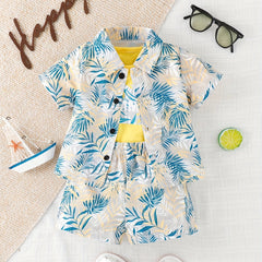 3pcs Baby Boys Leaf Print T shirt & Shirt & Shorts Set