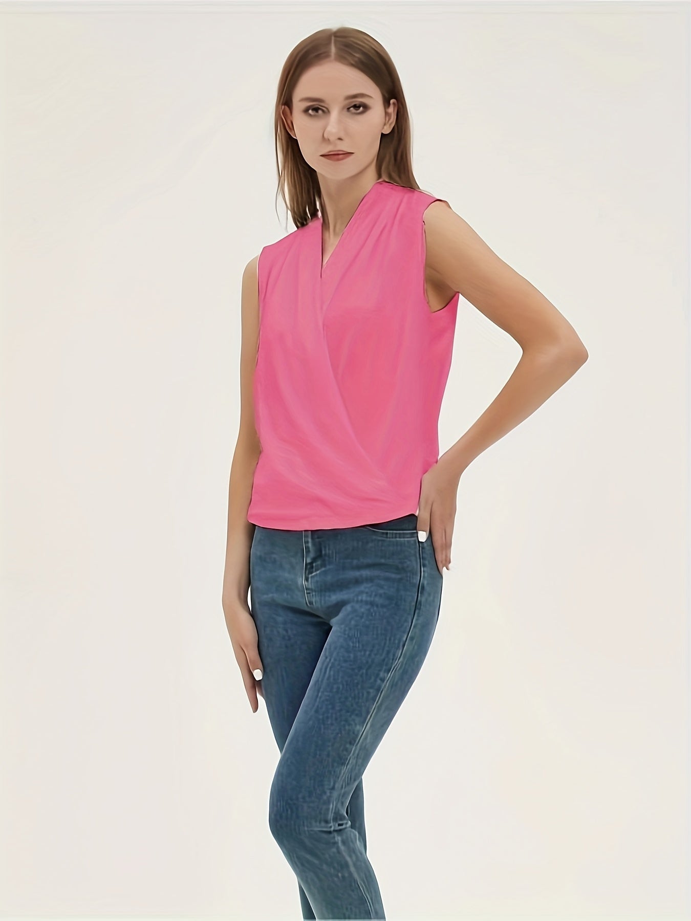 Solid Sleeveless Ruched Top for Women