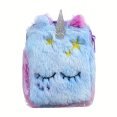 Girls Cartoon Tie Dye Plush Unicorn Shoulder Bag Messenger Bag Coin Purse