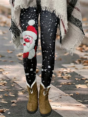 Christmas Leggings Santa Claus Print Elastic High Rise Sl