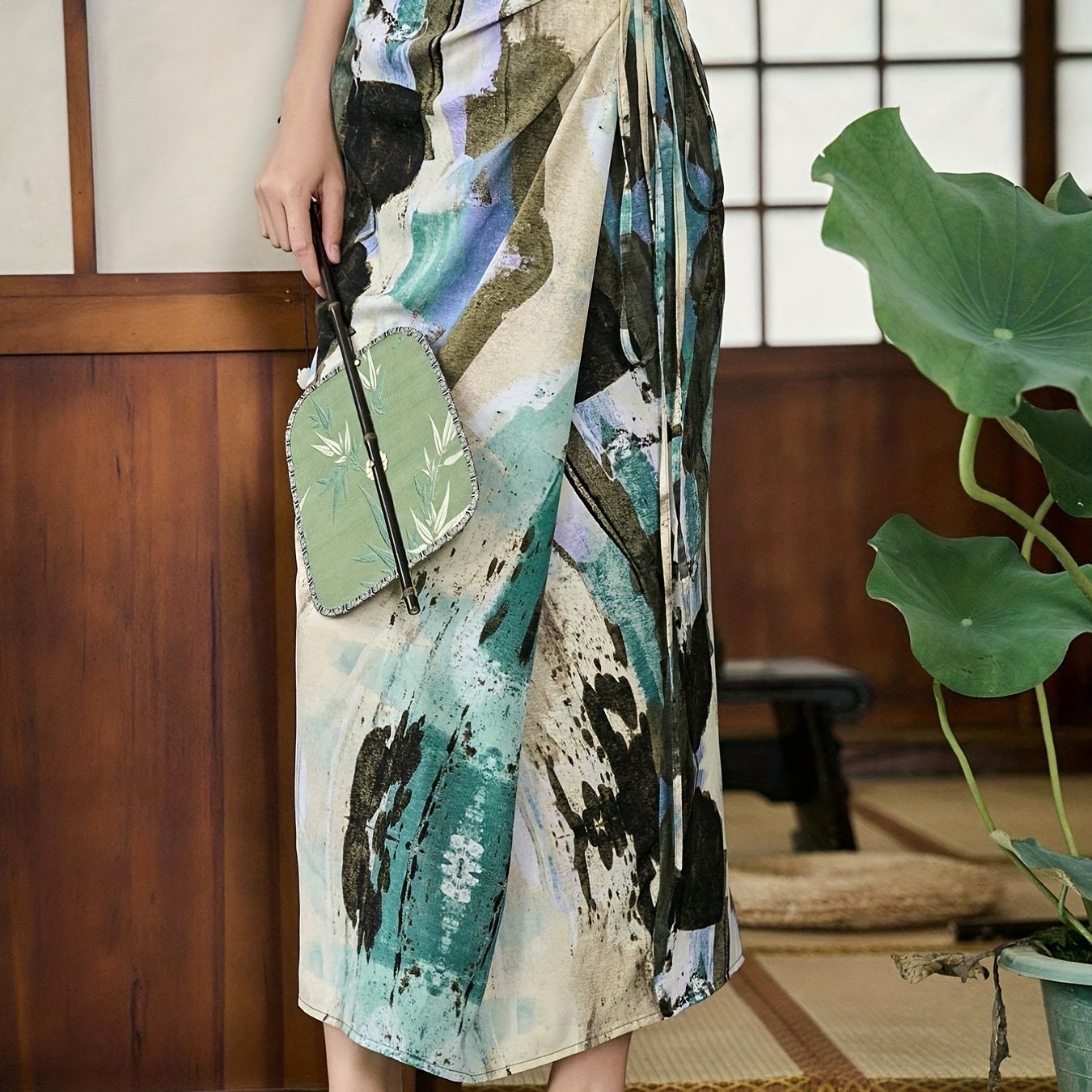 Tie Front Skirt All Over Print Vacation Skirt for Spring & Summer