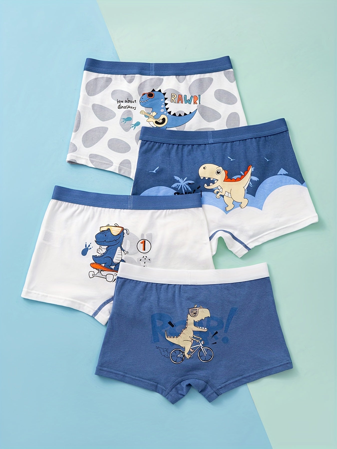 4pcs Toddler Boy's Cotton Boxer Briefs Dinosaurs Print Elastic Waist Shorts