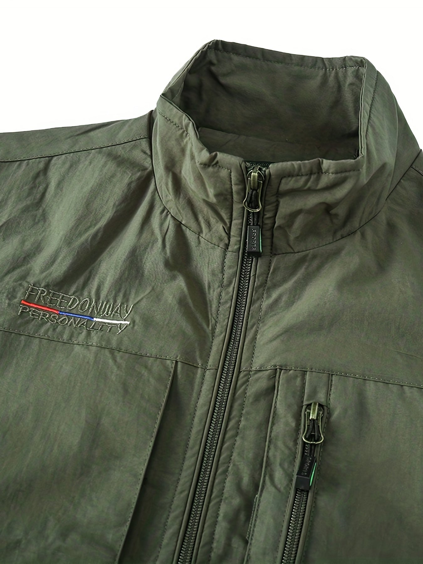 Men's Zipper Pockets Cargo Vest, Stand Collar Zip Up Vest