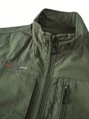 Men's Zipper Pockets Cargo Vest, Stand Collar Zip Up Vest