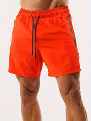 Men's Double Layer Sports Shorts with Zipper Pocket for Gym Workout