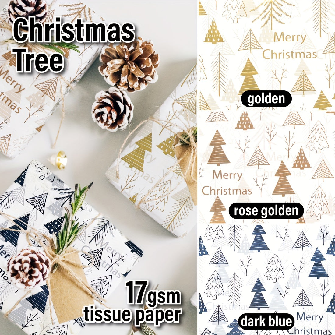 Christmas Tissue Paper Gift Bags Xmas Tree Deer Snowflake Wreath Pattern