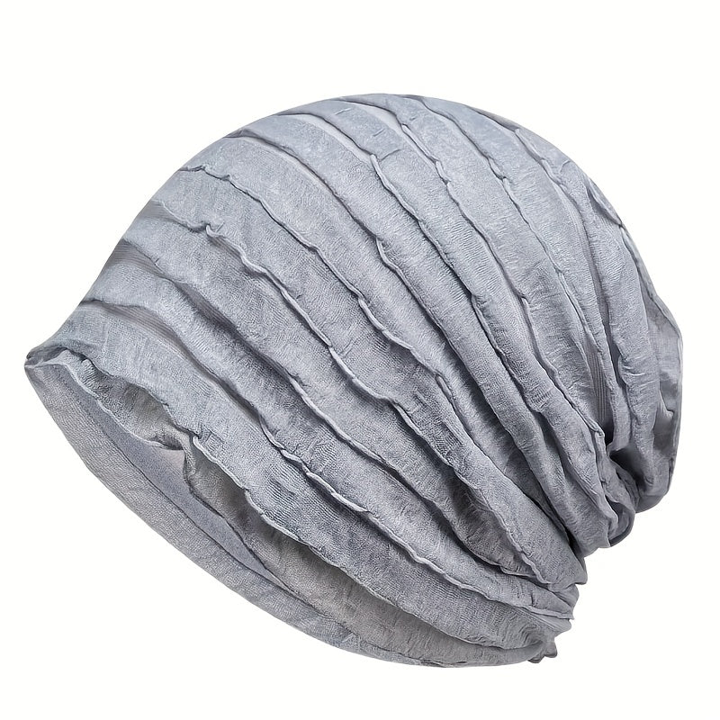 Pleated Soft Beanies Elastic Head Wrap Solid Ruffles Slouchy Beanie Skull Cap