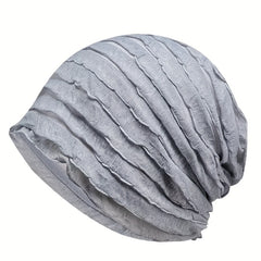 Pleated Soft Beanies Elastic Head Wrap Solid Ruffles Slouchy Beanie Skull Cap