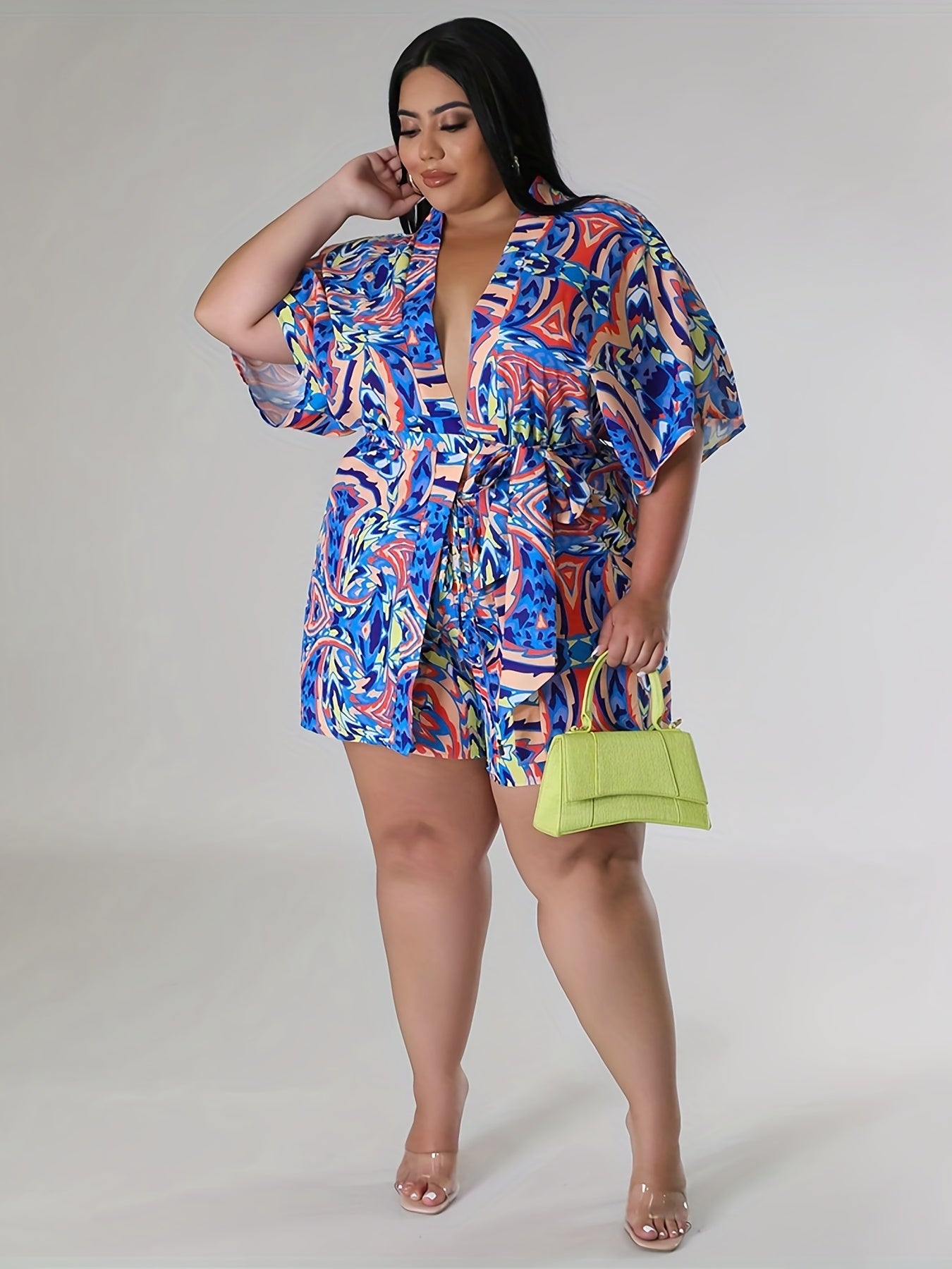 Allover Print Cardigan & Shorts Set