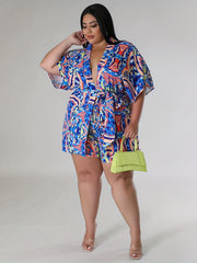 Allover Print Cardigan & Shorts Set