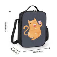 3D Cat & Wine Printed Lunch Bag - Funny Pattern Teen Lunch Tote Box