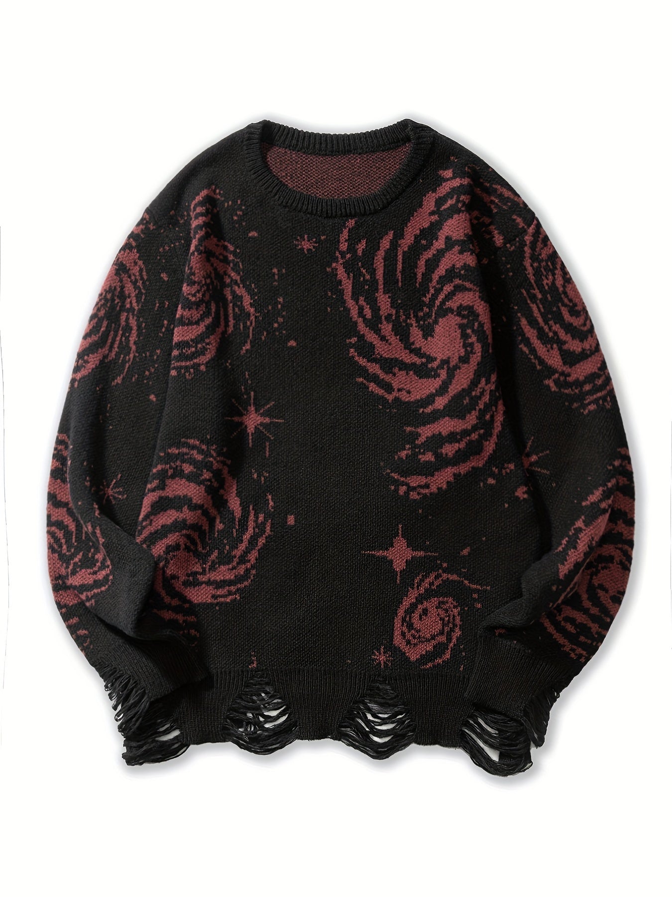 Galaxy Pattern Sweater Men's Casual Warm Crew Neck Pullover for Fall Winter