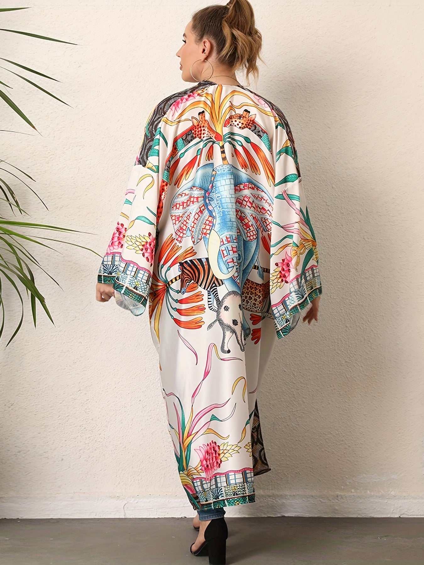 Boho Kimono Women's Plus Tribal Print Long Sleeve