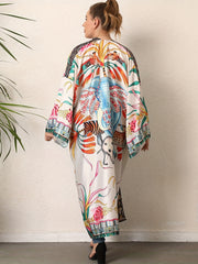 Boho Kimono Women's Plus Tribal Print Long Sleeve