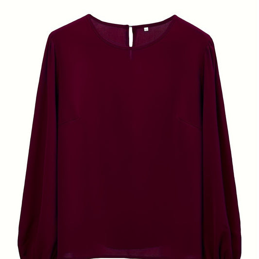 Solid Lantern Sleeve Round Neck Blouse