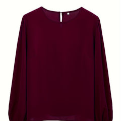 Solid Lantern Sleeve Round Neck Blouse