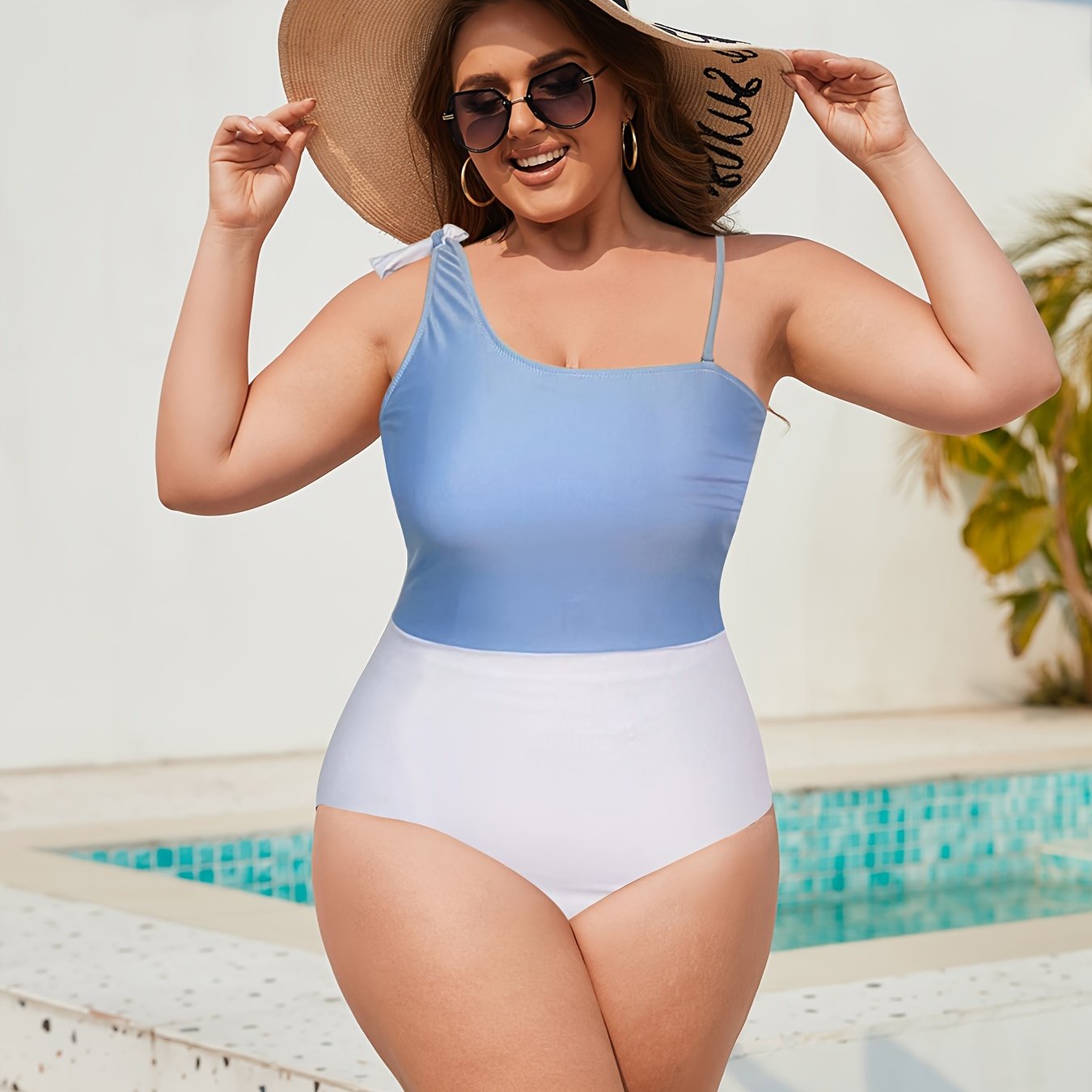 Colorblock Tie Shoulder One Piece Swimsuit