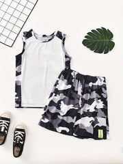 Boys Summer Mesh Outfit Camo Shorts & Vest Kids 2pcs Suit