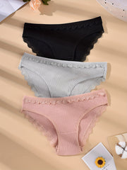 3pcs Lace Ribbed Briefs Women's Panties