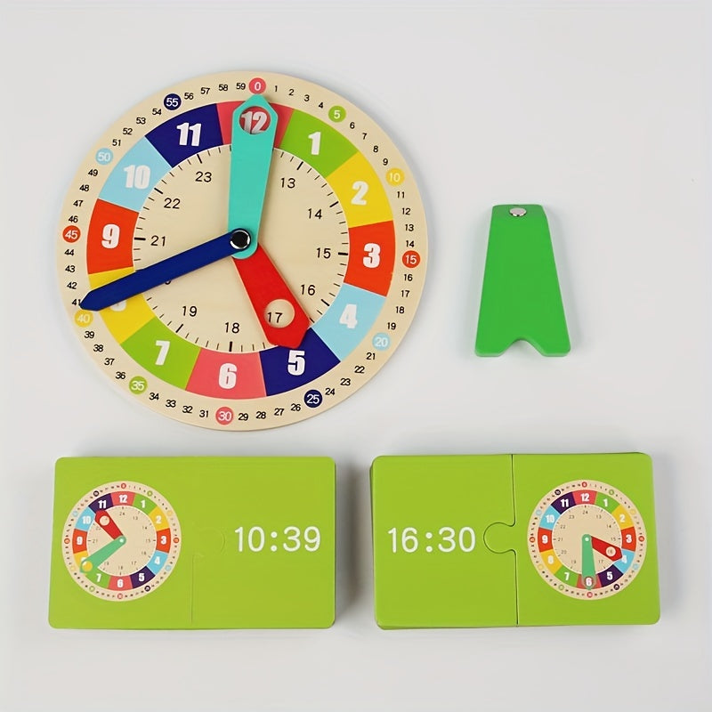 Montessori Wooden Clock Model with Cards - Teaching Aid for Kindergartners