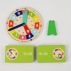 Montessori Wooden Clock Model with Cards - Teaching Aid for Kindergartners