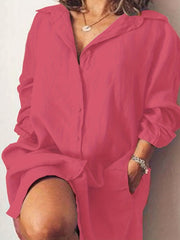 Long Sleeve Collared Shirt Dress With Pockets
